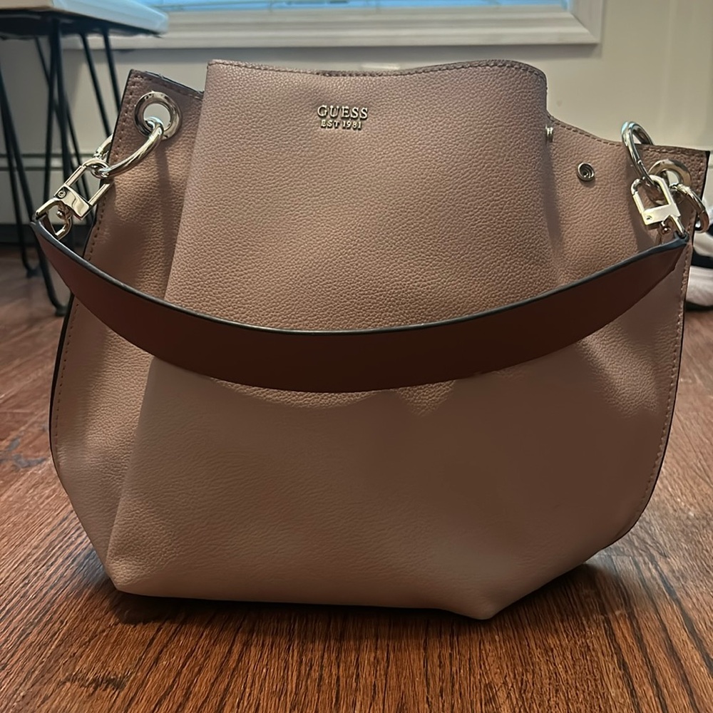 NWOT Guess Pink with Brown Strap Digital Hobo Bag (Missing Long Strap & Charm)